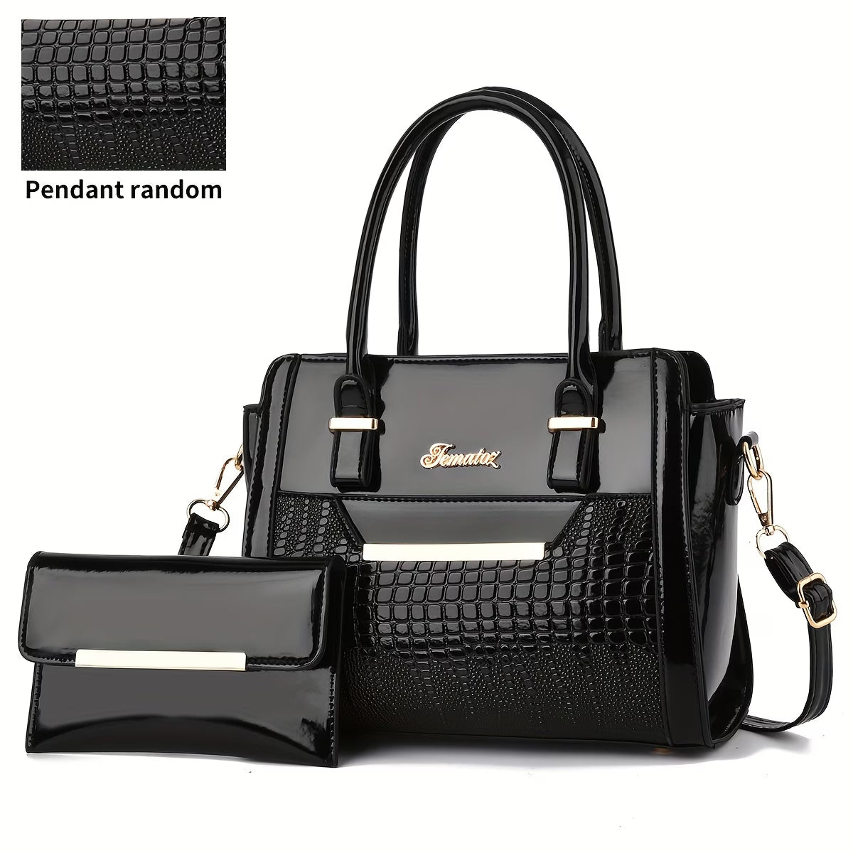 Women's Handbag Set, with Glossy Finish, Randomly Cut with Textured Patterns, Cross-Border