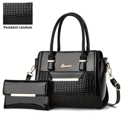 Women's Handbag Set, with Glossy Finish, Randomly Cut with Textured Patterns, Cross-Border