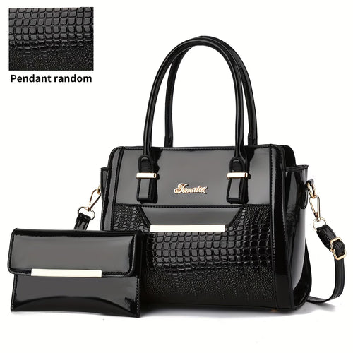 Women's Handbag Set, with Glossy Finish, Randomly Cut with Textured Patterns, Cross-Border