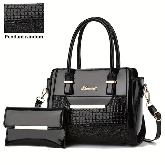 Women's Handbag Set, with Glossy Finish, Randomly Cut with Textured Patterns, Cross-Border