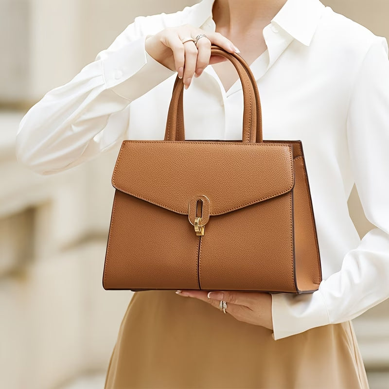 Genuine Leather Handbag for Women, Adjustable Strap, Golden-Tone Hardware & Decorative Buckle