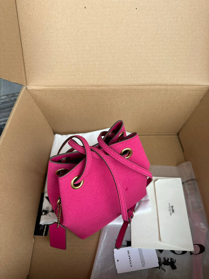 Casual Women's Drawstring Shoulder Purse - Compact Suede Mini Bucket Bag