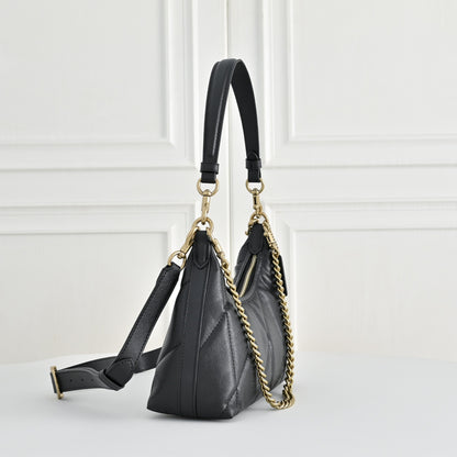 Women’s Quilted Leather Bag - Gold Chain Shoulder & Convertible Crossbody Purse