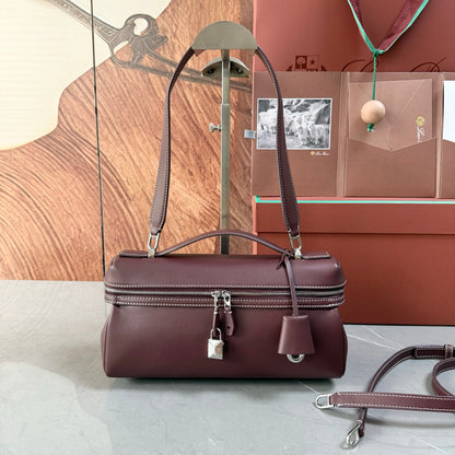 Luxury Soft Calfskin Leather Crossbody Bag - Convertible Top-Handle Satchel