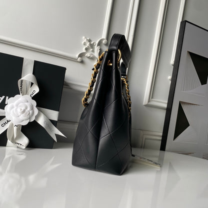 Women’s Quilted Calfskin Leather Hobo Bag - Chain Handle Shoulder Tote