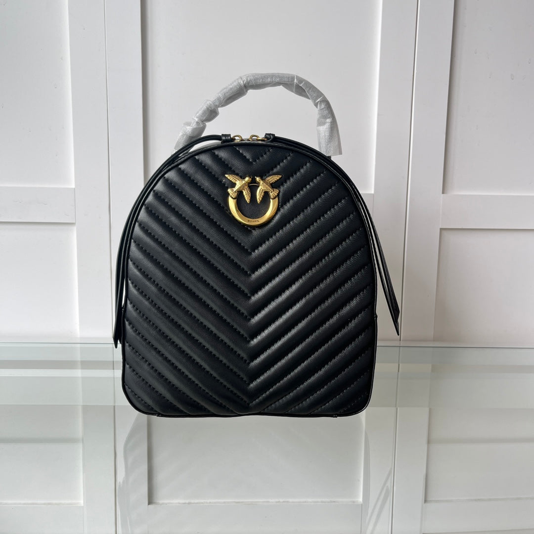 Women’s Quilted Leather Mini Backpack - Love Swallow Accent Casual Daypack Purse