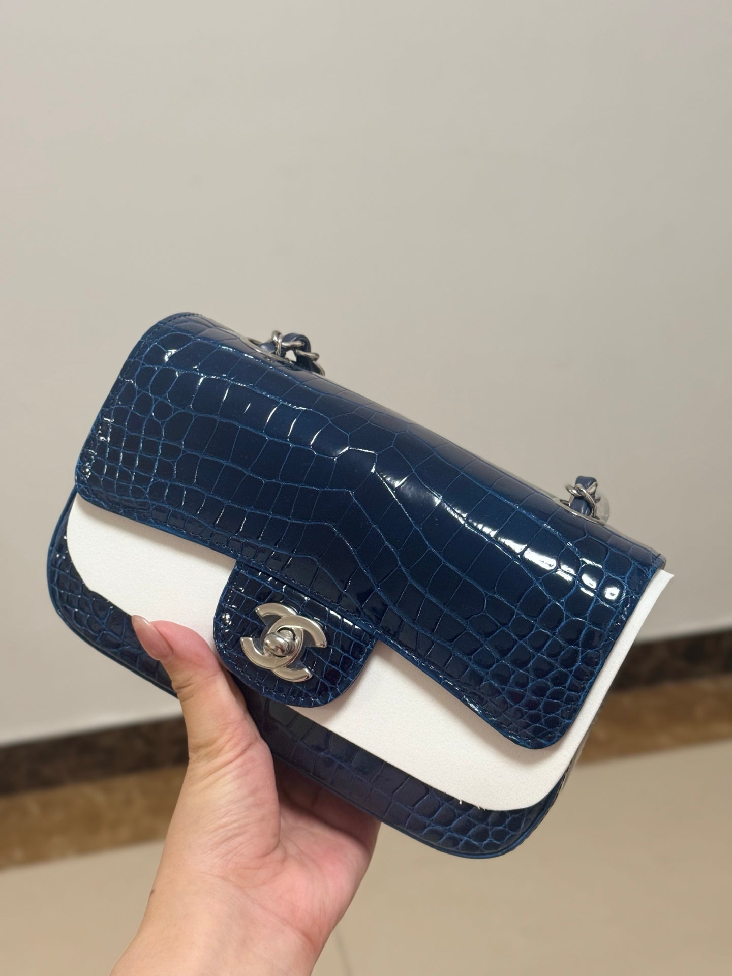 Vintage Alligator Texture Leather Handbag - Women’s Chain Shoulder Bag