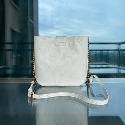 Women’s Embossed Leather Bucket Bag - Gold Chain Shoulder & Crossbody Bag