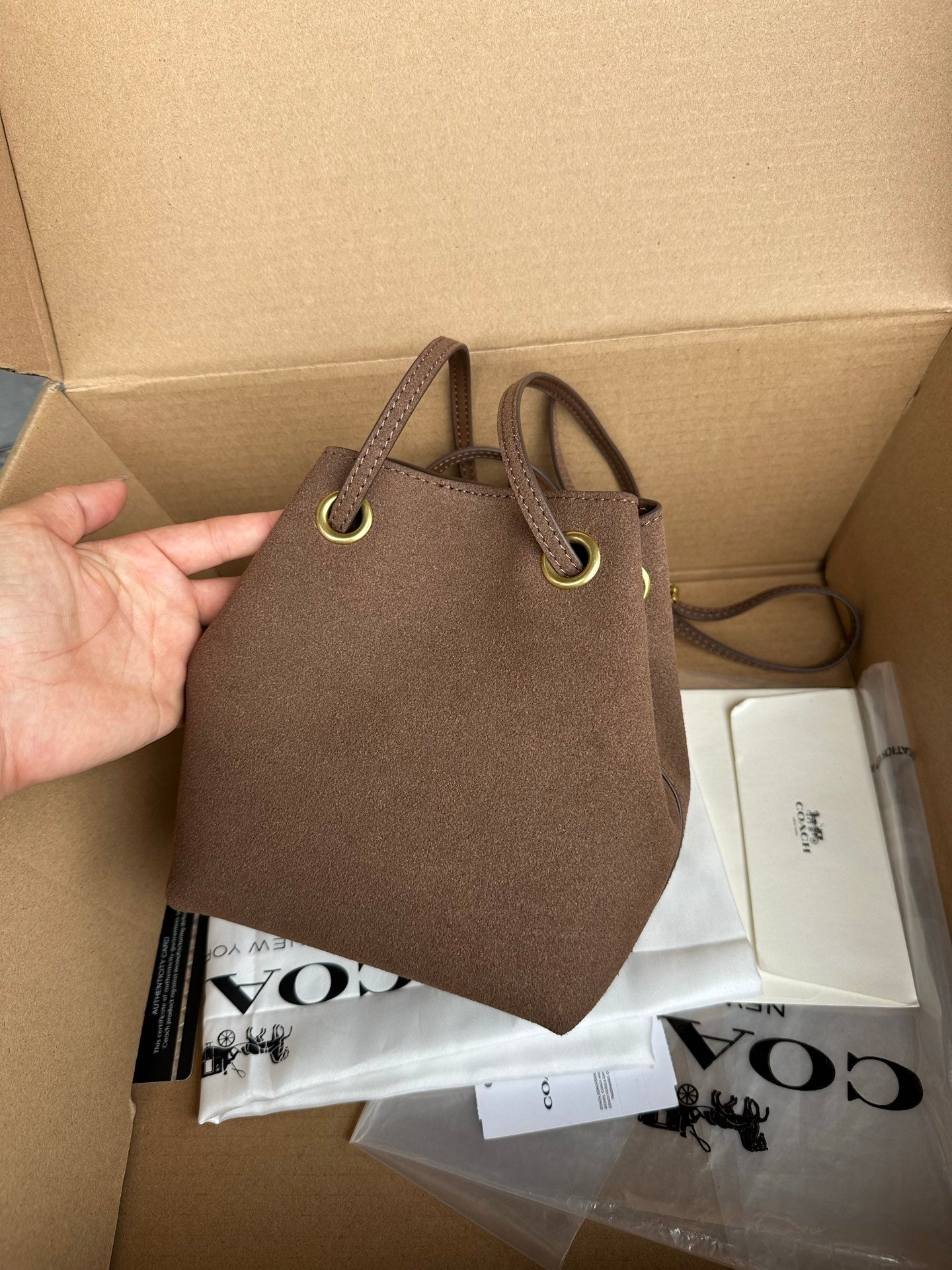 Casual Women's Drawstring Shoulder Purse - Compact Suede Mini Bucket Bag